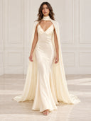 Elegant Satin Cape Sleeve Maxi Dress