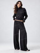Draped Mock Neck Top &Wide Leg Pants Two Piece Set