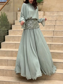 Elegant Chiffon Mock Neck Top & Flowy Maxi Skirt Two-Piece Set