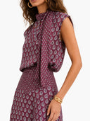 Retro Print Scarf Neck Top & Flowing Maxi Skirt Two-Piece Set