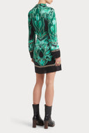 Baroque Print Mock Neck Silk Mini Dress