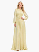 Elegant Ruched Chiffon Waist-Defined Maxi Dress