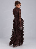 Elegant High Neck Lace Ruffle Maxi Dress