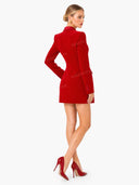 Exquisite Deep Red Double-Breasted Velvet Blazer Mini Dress