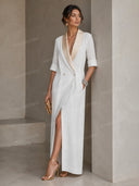 Minimalist Double-Breasted Lapel Blazer Maxi Dress