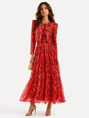 Elegant Halter Neck Abstract Print Tiered Maxi Dress