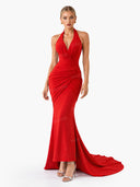 Elegant Halter Neck Ruched Mermaid Maxi Dress