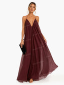 Elegant V-neck Chiffon Flowy Maxi Dress