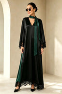 Elegant Color-Block Reversible Satin Lace-Trim Maxi Dress