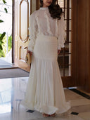 Elegant Ruffle Top & Ruched Mermaid Maxi Skirt Two-Piece Set
