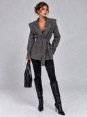 Structured Shoulder Belted Wrap Blazer