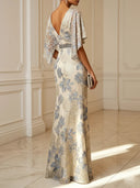 Elegant Floral  Flutter Sleeve Mermaid Maxi Dress