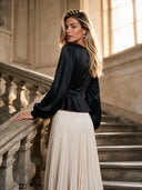 Chic Minimalist Velvet Paneled Pleated-Hem Maxi Dress
