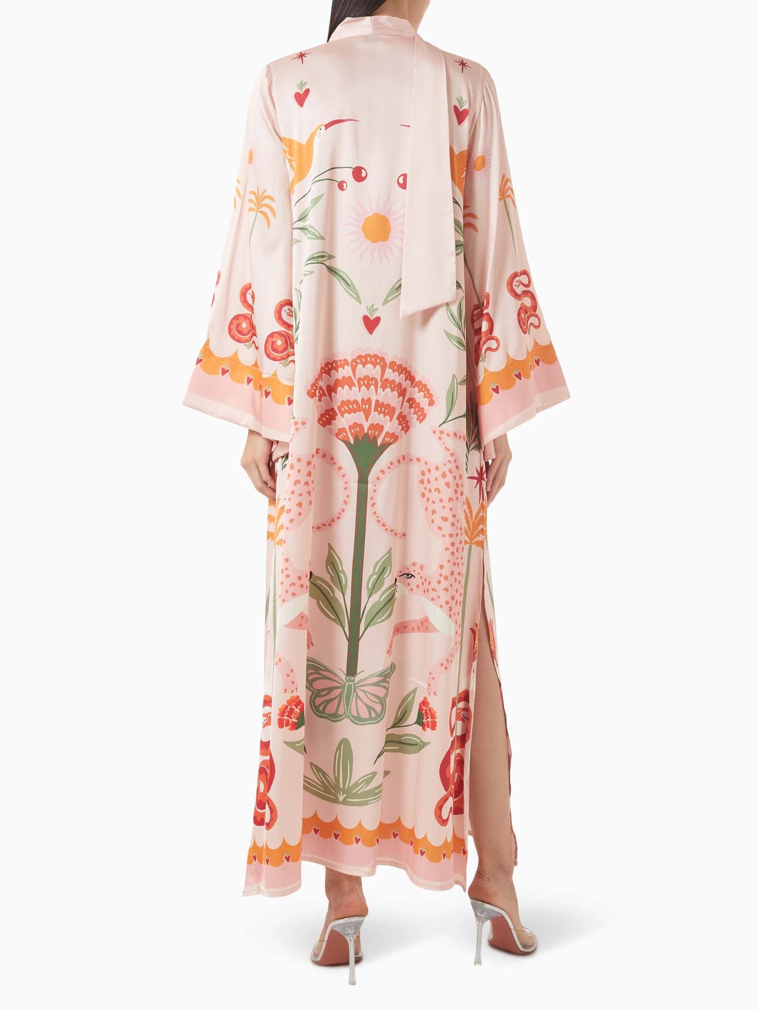 Azure Dream Printed Tie Neck Maxi Dress