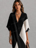 Casual Color-Block V-Neck Loose Knit Maxi Dress