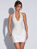 Elegant Sequin Backless Draped Mini Dress