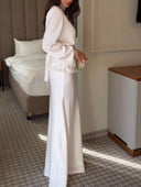 Elegant Satin Top & Embroidered Waistband Skirt Two-Piece Set