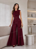 Elegant Draped Cowl Neck Belted Wide-Leg Jumpsuit