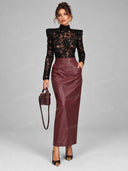 Elegant Floral Lace Bodysuit & High Waist Maxi Skirt Two Piece Set