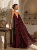 Elegant V-neck Chiffon Flowy Maxi Dress