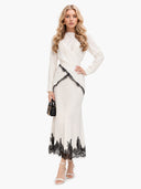 Elegant Satin Lace-trimmed Wrap Top Two-piece Set