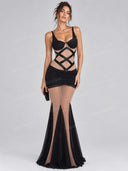 Elegant Sheer Cutout Bodysuit and Maxi Skirt Two Piece Set