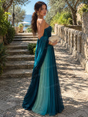 Elegant Ombre Pleated Cami Maxi Dress with Shawl