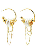 Pearl Beaded Chain Drop Hoop Earrings