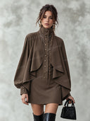 High Neck Cape Sleeve Mini Dress