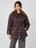 Quilted Faux Fur Collar Belted Jacket