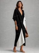 Casual Color-Block V-Neck Loose Knit Maxi Dress
