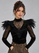 Feather Shoulder Lace Cape Collar