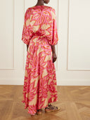 Unique Abstract Print V-Neck Batwing Sleeve Maxi Dress
