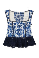 Floral Print Square Neck Peplum Lace Trim Two-Piece Set