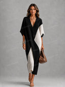 Casual Color-Block V-Neck Loose Knit Maxi Dress