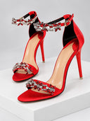 Rhinestone Embellished Ankle Strap High Heel Sandals