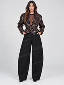 Faux Leather Belted Tailored Jacket