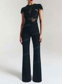Elegant Floral Lace Cap Sleeve Wide Leg Jumpsuit