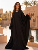 Elegant Feather-Trim Long Cardigan & Maxi Dress Set