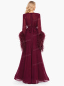 Feather Design Front Slit Maxi Dress