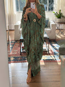 Elegant Draped V-Neck Ruched Kaftan Maxi Dress