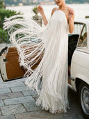 Elegant Strapless Fringe Maxi Dress