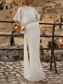 Minimalist Cape Top & Ruched Maxi Skirt Set