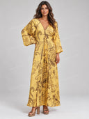 Casual Paisley Print V-Neck Bell Sleeve Maxi Dress