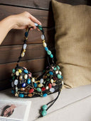 Bohemian Multicolor Stone Beaded Hobo Underarm Shoulder Bag