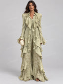 Elegant Ruffle Blouse & Flare Pants Two Piece Set