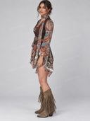 Retro Paisley Blouse Vest & Skirt Three Piece Set
