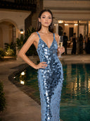 Elegant Sequin V-Neck Strappy Maxi Dress