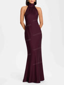 Elegant Halter Neck Rose Detail Maxi Dress