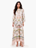 Exquisite Flared Sleeve Floral Print Satin Maxi Dress